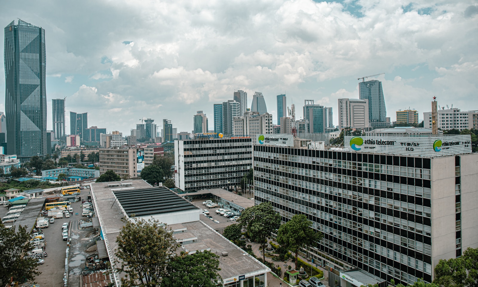 a view of a city with tall buildings